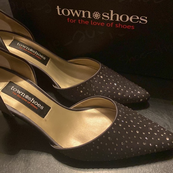 BUNDLE DISCOUNTS! Size 9 Town Shoes sequinned sparkly black high heels 2.5 inch - Picture 3 of 10
